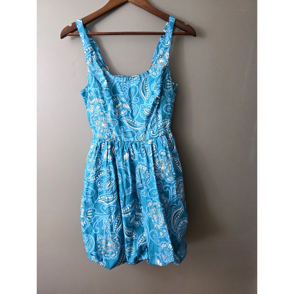 Jessica Simpson Blue Paisley Floral Bubble Hem Cotton Mini Dress Womens Medium
